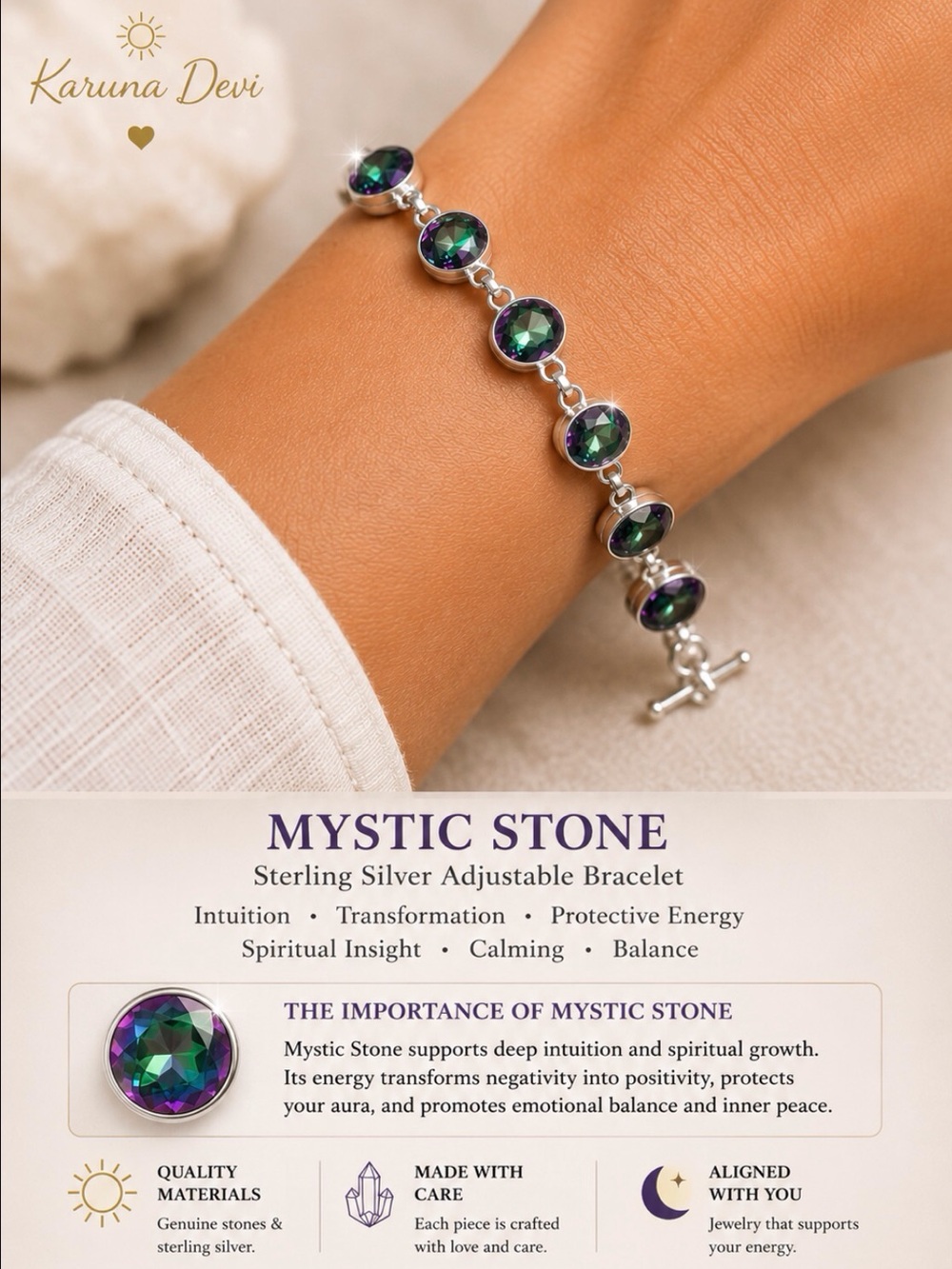 Sterling Silver Mystic Bracelet - Purple/Green